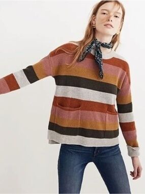 Madewell Multicolor Walton Striped Patch Pocket Crewneck Sweater | Size M